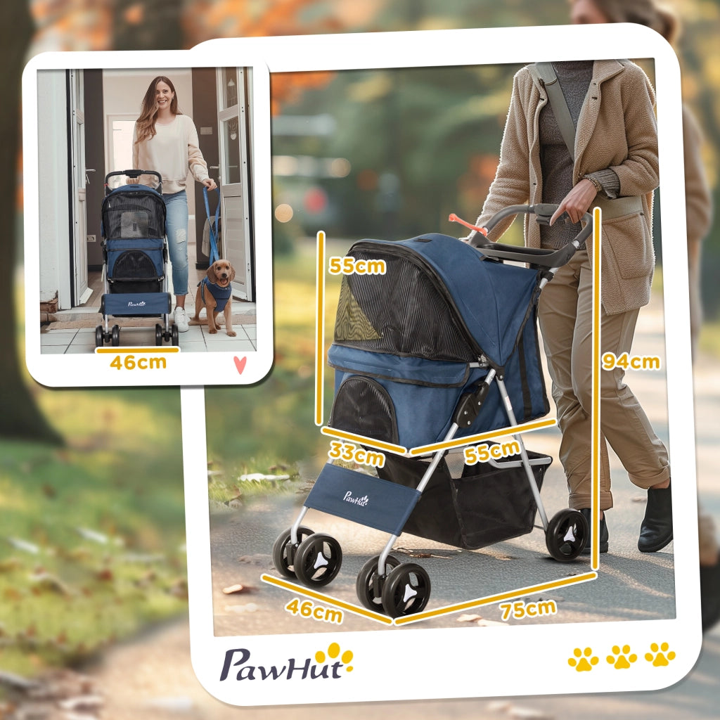 Passeggino per Cani con Tettuccio Regolabile e Cesto Portaoggetti ¨C Xylo ¨C Oxford Blu Scuro 77x45x99,5cm