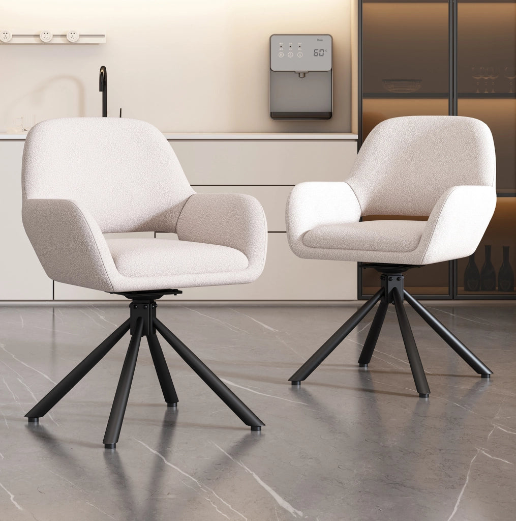 Set 2 sedie girevoli con braccioli in sherpa bianco