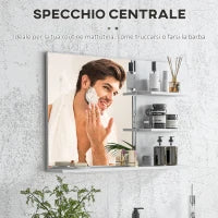 kleankin Specchio da Bagno a Parete con 2 Ripiani Laterali e Ripiano Inferiore, in MDF e Vetro, 75x10x48 cm, Bianco