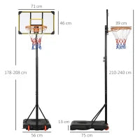 Canestro Basket per Adulti, Altezza Regolabile 2.1-2.4 m, Ruote e Base Riempibile, Giallo