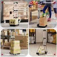 Carrello Portapacchi Pieghevole da 40 kg con 2 Cinghie, Maniglia Telescopica, Alluminio e Plastica, Nero