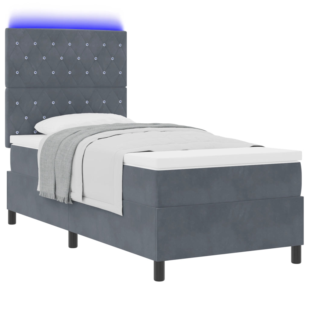 Letto Box Spring con Materasso e LED Grigio Scuro 90x200 cm Velluto