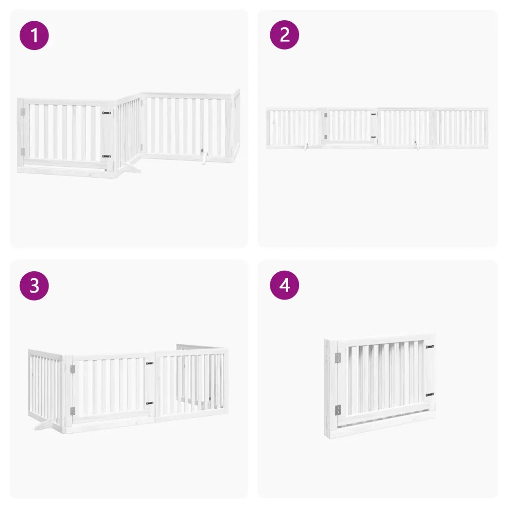 Cancello Cani Porta Pieghevole Bianco 4 Pannelli 320 cm Pioppo 352249