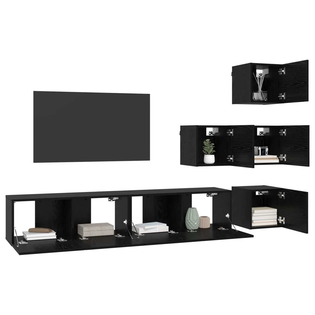 Set mobile TV 6 pz Rovere Nero Legno ingegnerizzato 3438603
