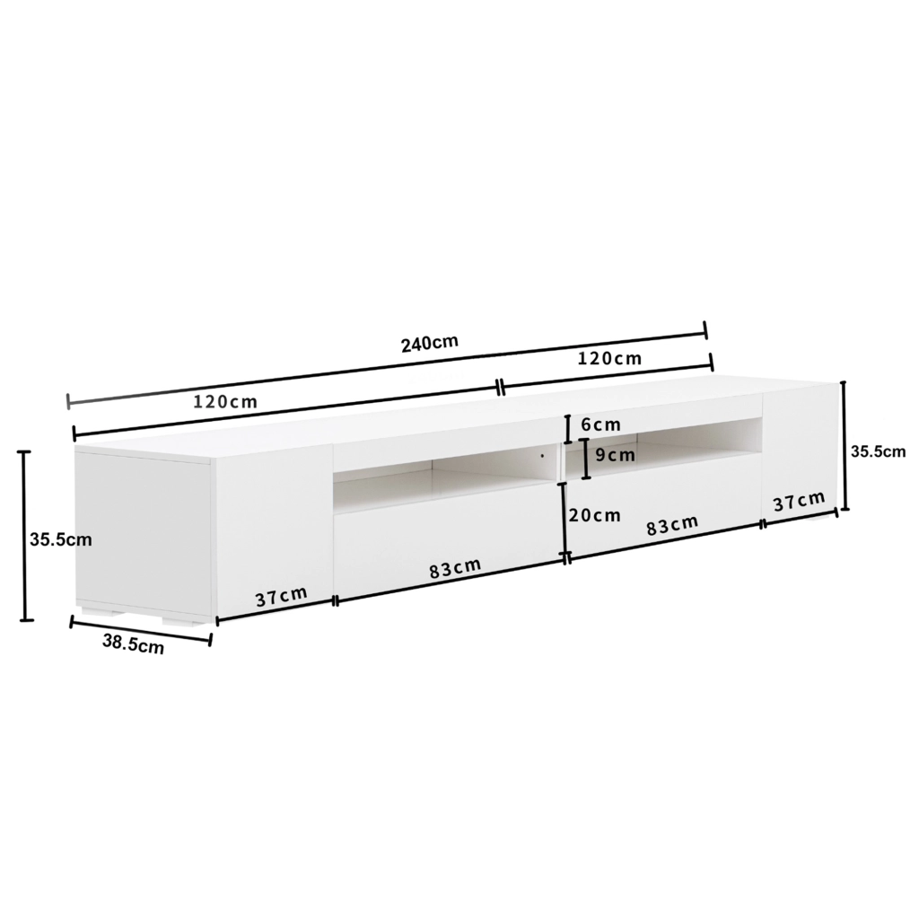 Mobile TV con 2 Ante; Vani a Giorno e LED Variabile; Stile Moderno; 240??38;5??35;5 cm; in MDF; Bianco