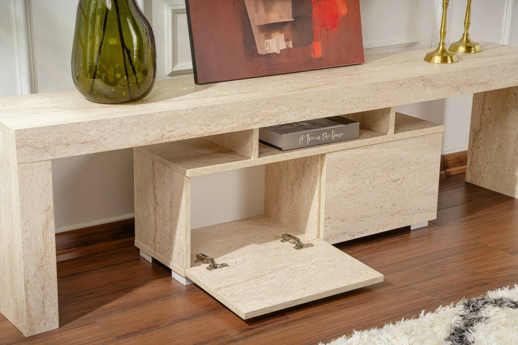 Mobile porta TV Andarna, Credenza da soggiorno, Armadio basso per TV, Base parete attrezzata, 180x31 h50 cm, Beige