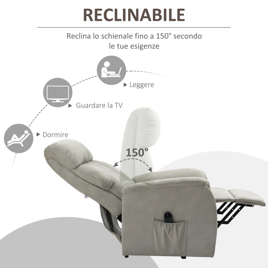 Poltrona Alzapersona Reclinabile 150¡ã max con Telecomando e Poggiapiedi, 75x93x110 cm, Grigio