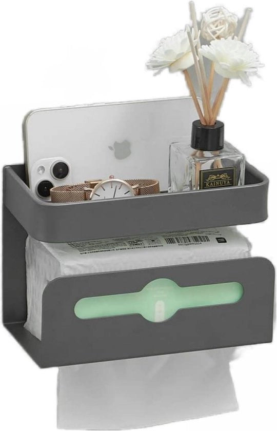 Hoekplank per bagno con porta, lavaggio di carta igienica e deposito cosmetici, nero, senza foratura, in alluminio