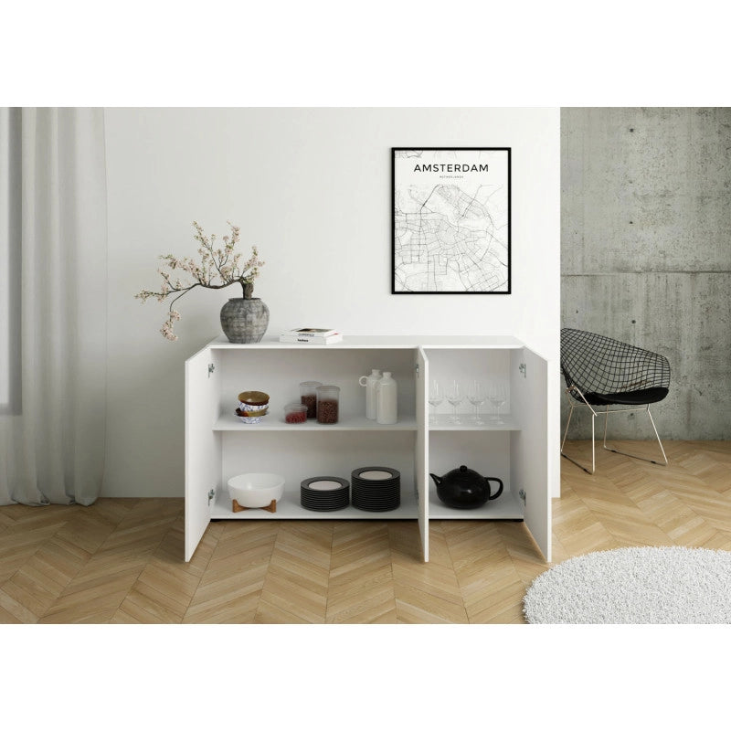 Madia moderna 3 ante 150x40x83,5 cm Elios - Bianco Lucido