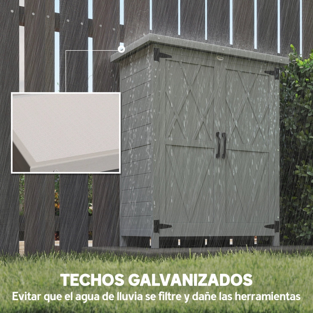 Armadio da Giardino in Legno con 4 Ripiani e 2 Porte ¨C Zephmum ¨C Grigio 75x40x90 cm