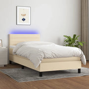 Letto a Molle con Materasso e LED Crema 90x190 cm in Tessuto 3133202
