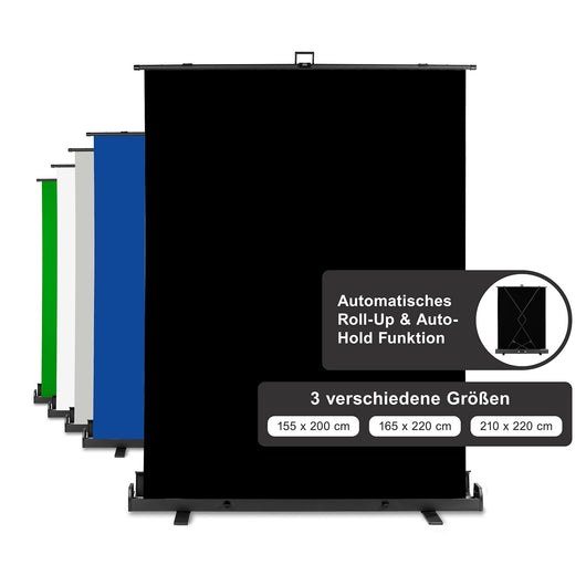 Fondale fotografico a rullo nero 155 x 200 cm, sfondo avvolgibile con supporto, sistema per studi fotografici, pannello ingualcibile ideale per fotografia low-key