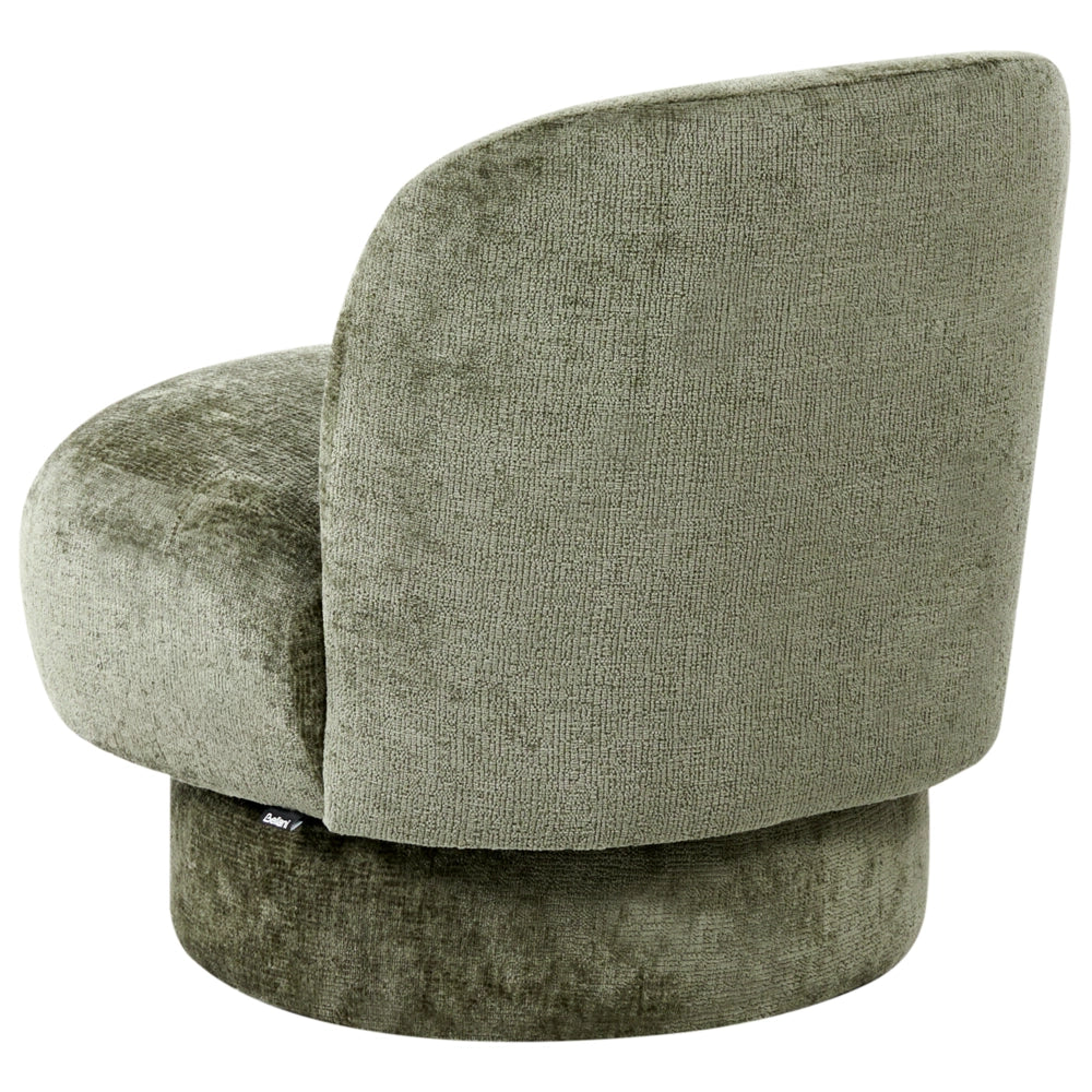 Poltrona girevole con rivestimento in ciniglia schienale curvo verde stile Retro