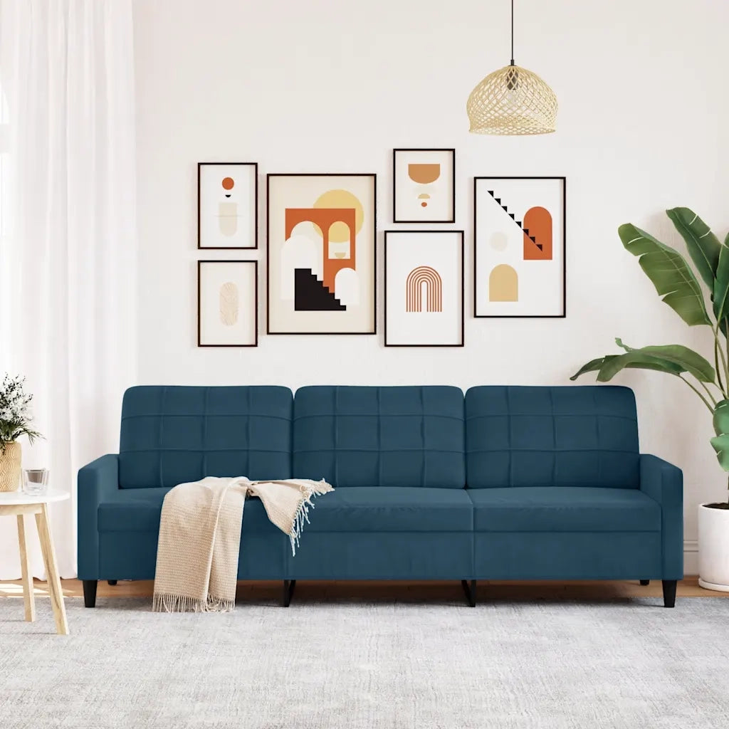 Divano a 3 Posti Blu 210 cm in Velluto