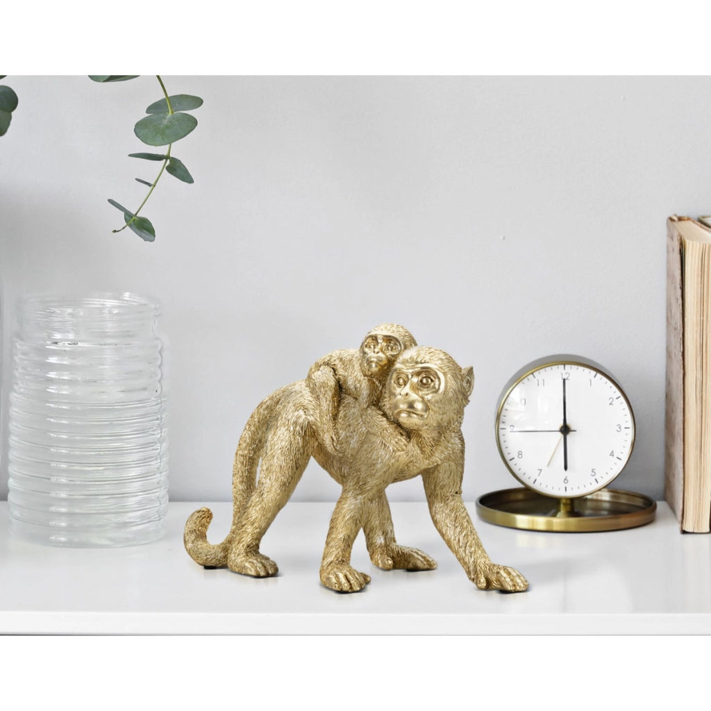Scultura Scimmia 13, Oro, Poliresina, 29,5x11,5x18,5 cm