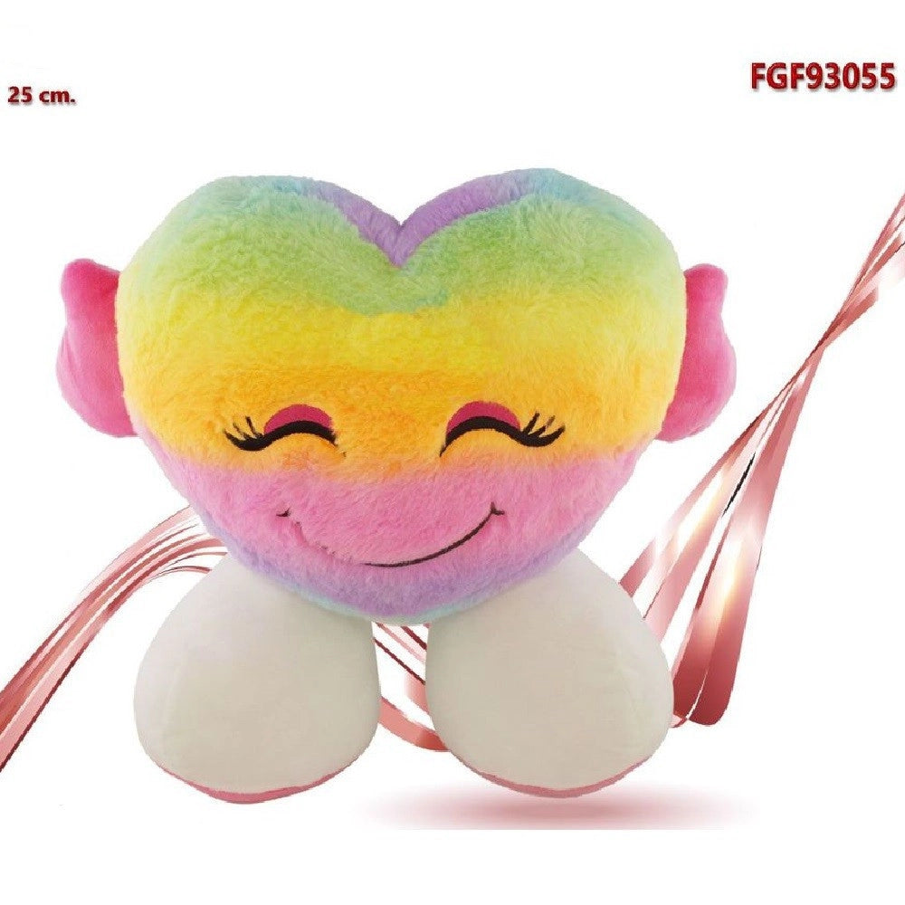 Trade Shop - Cuore In Peluche Con Piedi Multicolore 25 Cm Regalo San Valentino Pupazzo 93055 -