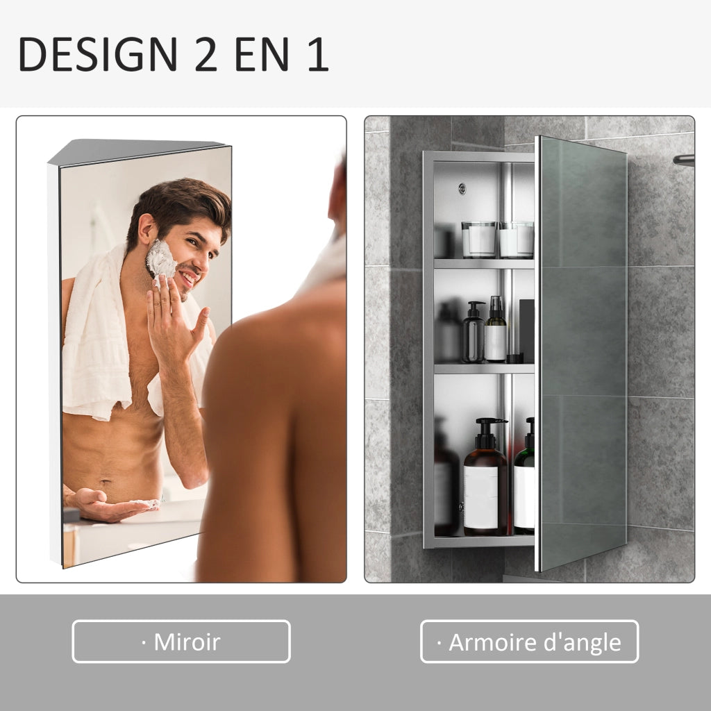Armadietto Specchio Angolare Sospeso Bagno 2 Ripiani ¨C Minimal ¨C Acciaio Inox 30x18.4x60 cm