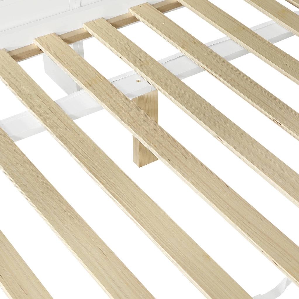 Letto in legno 120x200 cm con letto estraibile; mensola laterale e ricarica; bianco