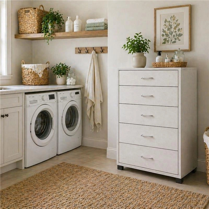 CASSETTIERA 5 CASSETTI MODERNA IN LEGNO BIANCO DIMENSIONI 50X40X101 CM