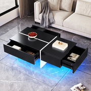 OKWISH Tavolino da Caffè Laccato con 3 Cassetti e LED controllato da applicazione, per Soggiorno, in Truciolare, Nero, 100×50×34,5 cm