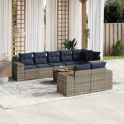 Set Divani da Giardino 9 pz con Cuscini Grigio in Polyrattan 3225536
