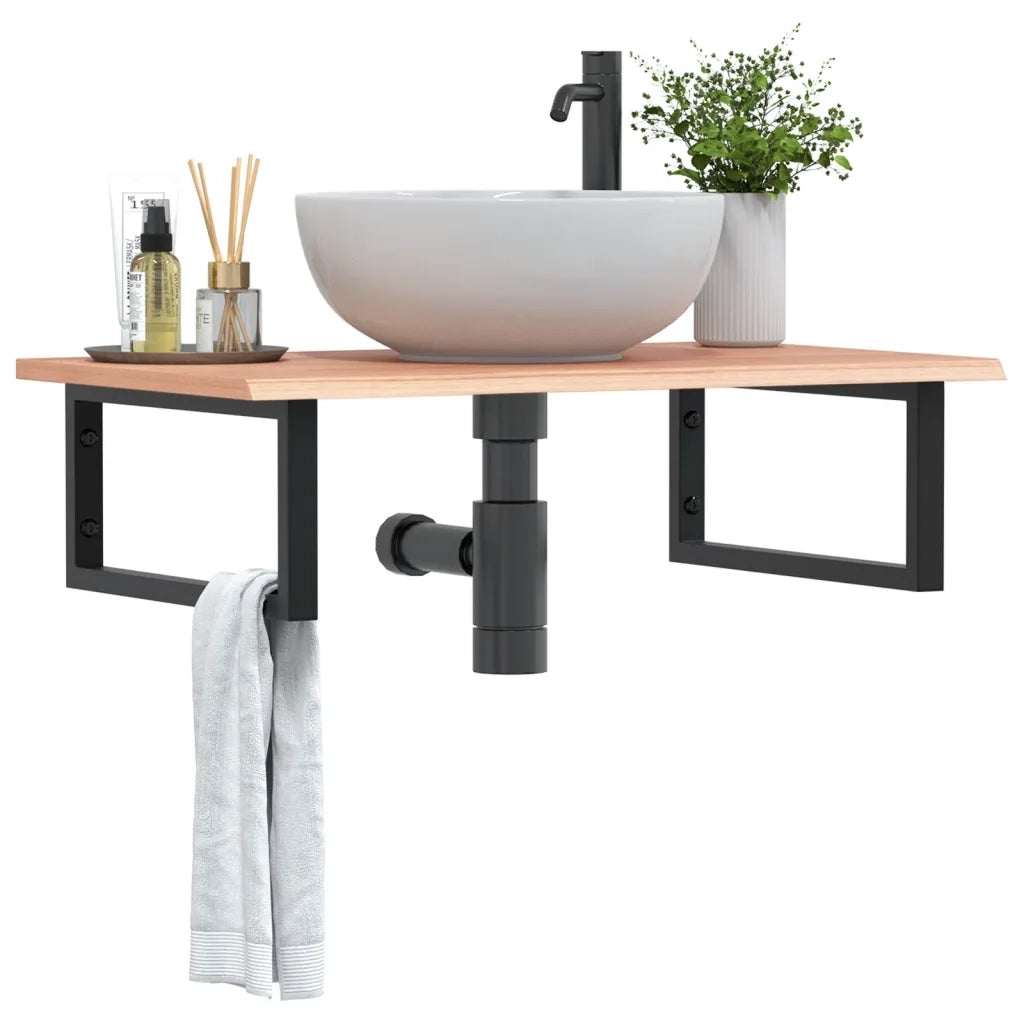 vidaXL Ripiano a Parete per Lavabo in Acciaio e Massello di Rovere
