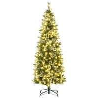 Albero di Natale 180cm Innevato con 240 Luci LED e 618 Rami con Base in Acciaio