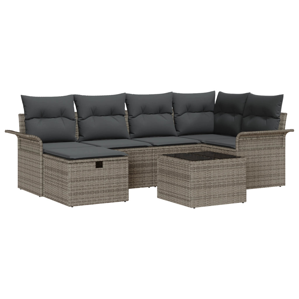 Set Divani da Giardino 7 Pezzi con Cuscini Grigio Polyrattan