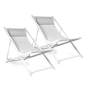 Set 2 Sdraio Mare Pieghevoli Reclinabili con Poggiatesta, Lettini da Spiaggia in Acciaio e Textilene, Sedie Relax per Giardino, Piscina, Terrazza e Campeggio, Beige Grigio