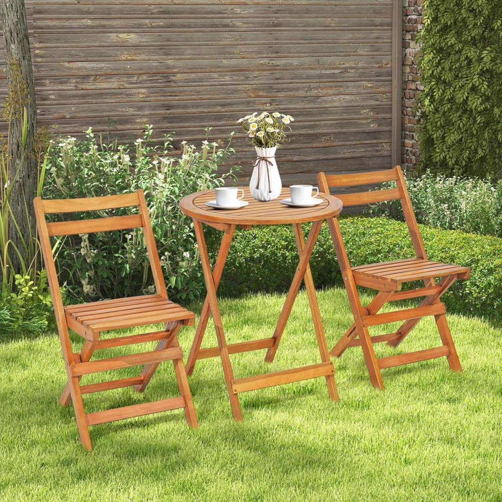 Set da Bistrò Pieghevole, Set da 3 Pezzi in Legno di Acacia, Tavolo Portato 40 kg, Sedie Portato 160 kg, Set Terrazza, Set Tavolo e Sedie da Giardino, Set da Esterno per Balcone, Naturale