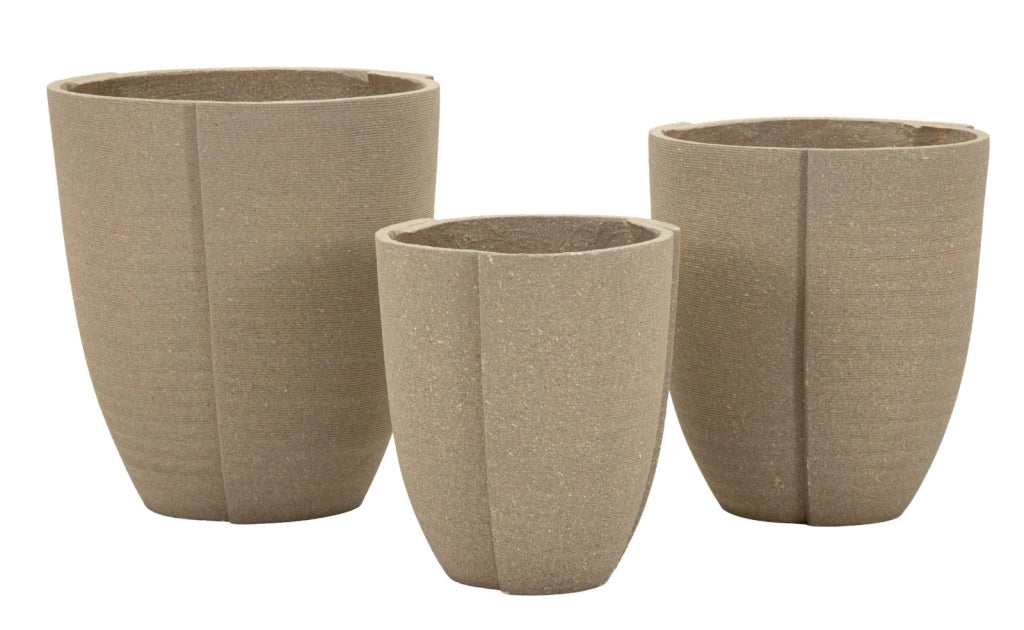 Set 3 Cachepot da Esterno Perù Tris in Polyresin - Vasi Moderni Grey Ø 43x47, 36x41,5, 30,5x34,5 cm - Resistenti agli Agenti Atmosferici - Moden