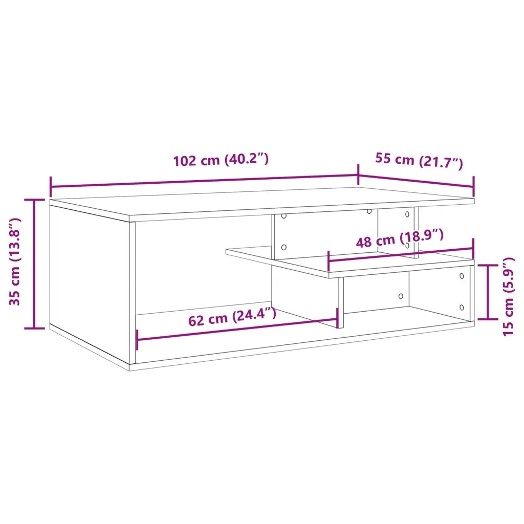 Tavolino da Salotto Grigio Sonoma 102x55x35cm Legno Multistrato
