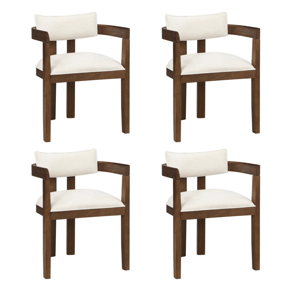 Set di 4 sedie da pranzo con braccioli in legno e lino