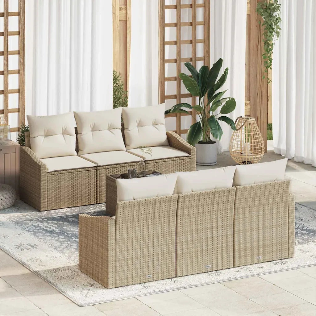 Set di divani con cuscino 7 pcs Beige e Crema polyrattan