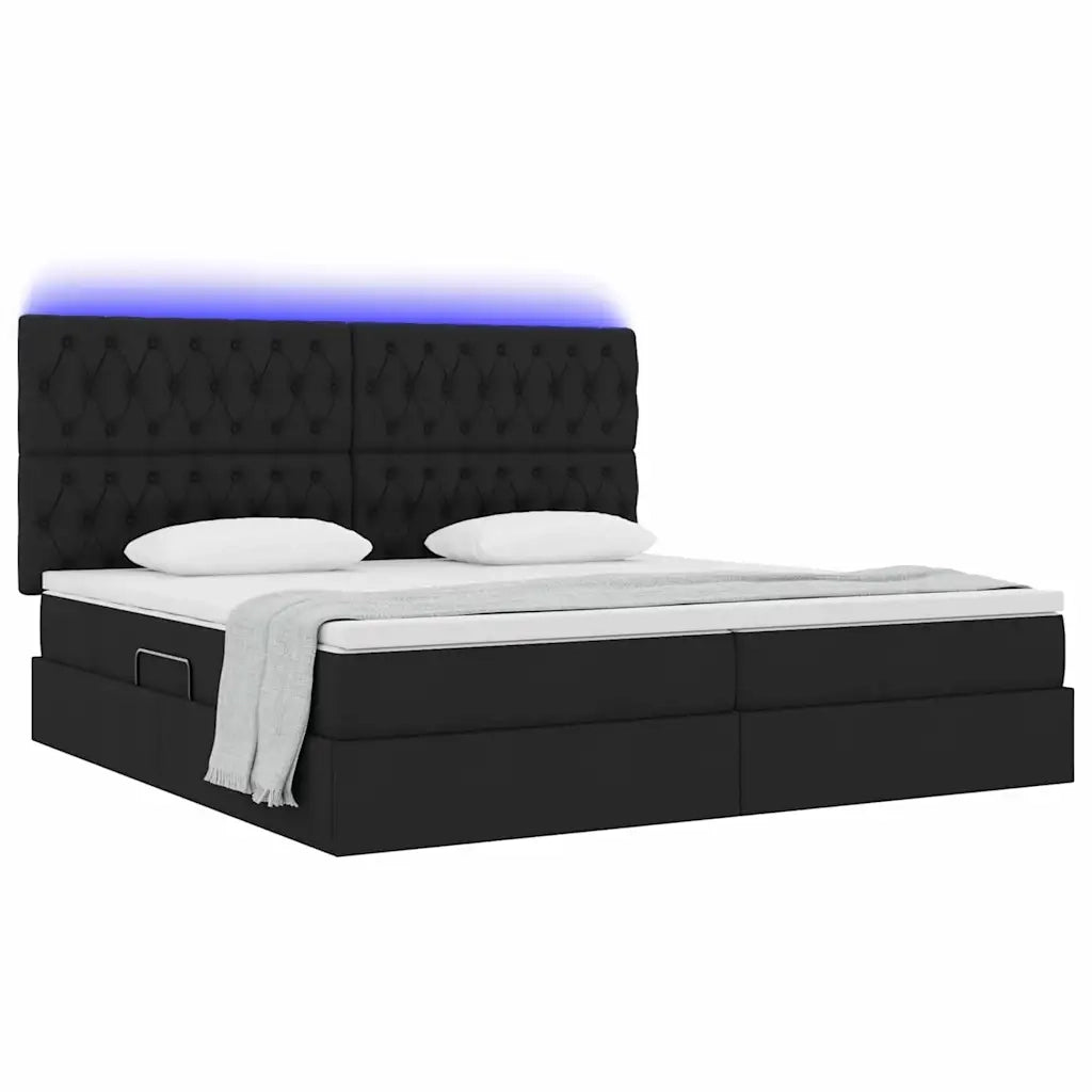 Letto con contenitore LED e materasso Nero 200 x 200 cm Tessuto