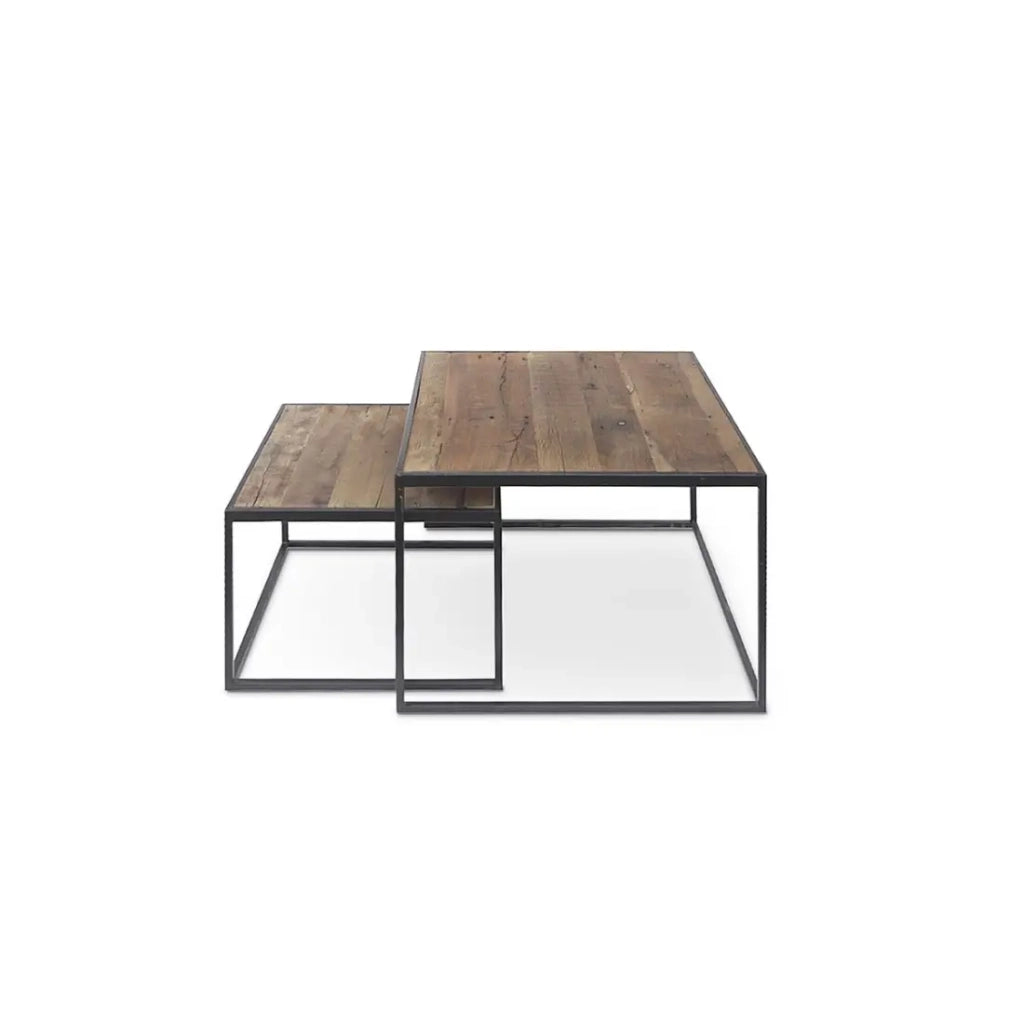Set di 2 tavolini nidificati RUBIK – Legno massiccio di Mangolia e metallo nero – Stile contemporaneo