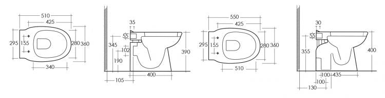 Kit Sanitari filomuro Karla Rak ceramics - Kit standard Karla (Bidet, vaso scarico pavimento, coprivaso in abs)