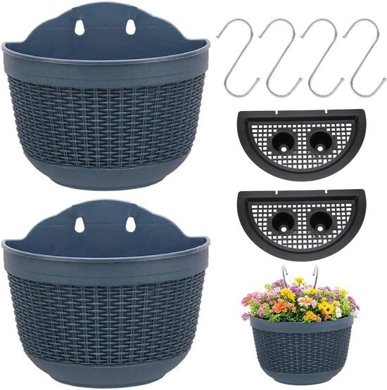 Pannelli per piante 2 in 1, vaso per piante a forma semicircolare, vaso per piante appeso, contenitore per piante con 4 ganci, vasi per piante per esterni, vasi per piante appesi, contenitore per piante per muro