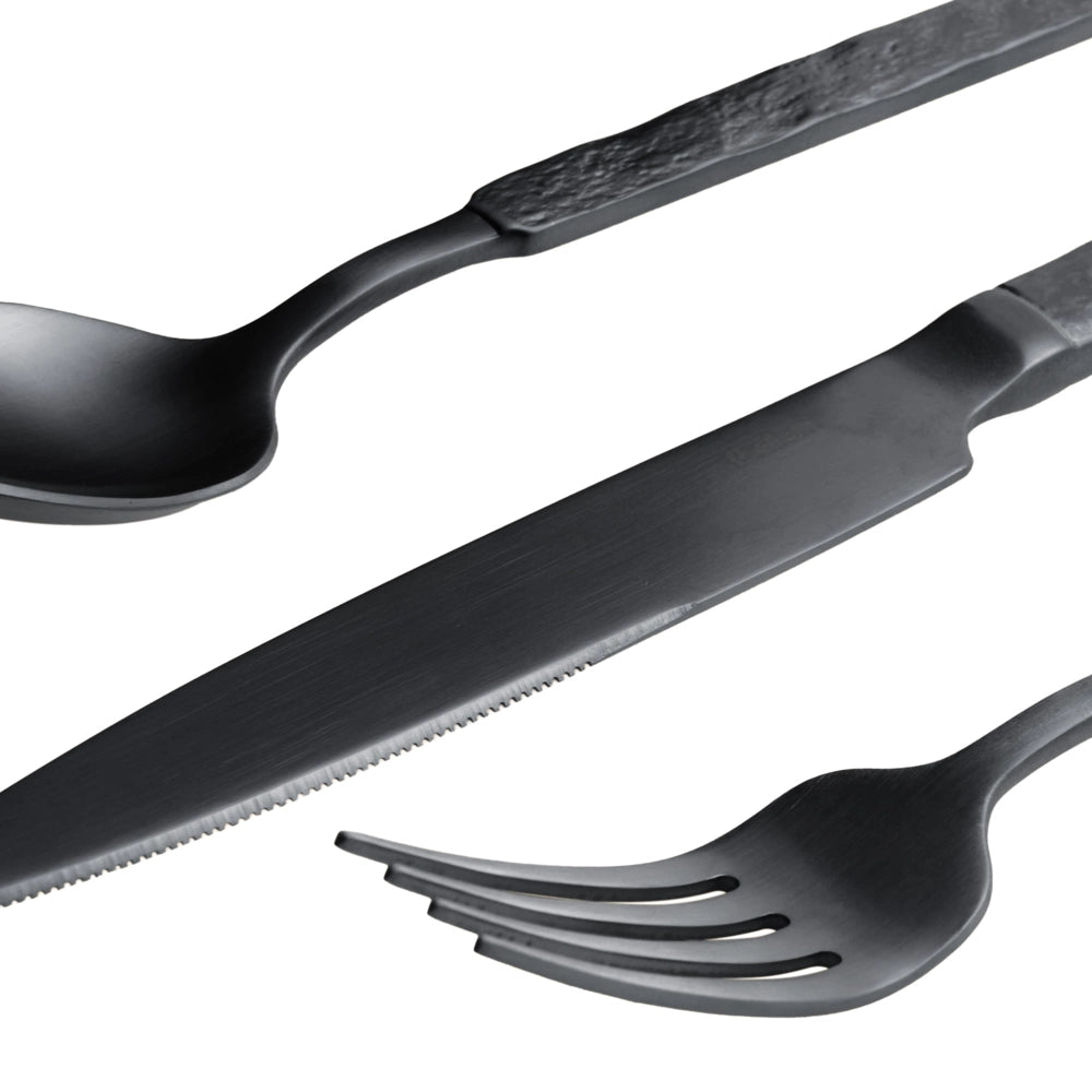 Set di posate in acciaio inossidabile nero 30 pezzi per ogni occasione Coltello Cucchiaio Forchetta Cucchiaino Forchetta da torta Design moderno
