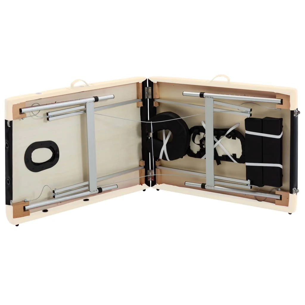 Lettino da massaggio pieghevole OK 2 sezioni acciaio inox nero e beige 02_0001806