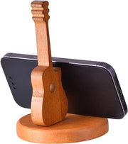 Sostegno per telefono in forma di chitarra in legno, decorazione creativa per un strumento musicale, sostegno per telefono con funzione musicofilo, accessorio da ufficio elegante.