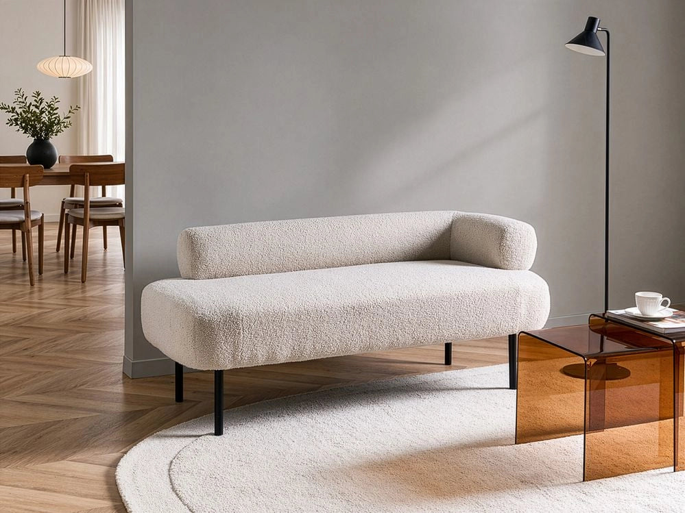 Chaise longue lato destro in tessuto bianco sporco rivestimento idrorepellente gambe in metallo design moderno per soggiorno