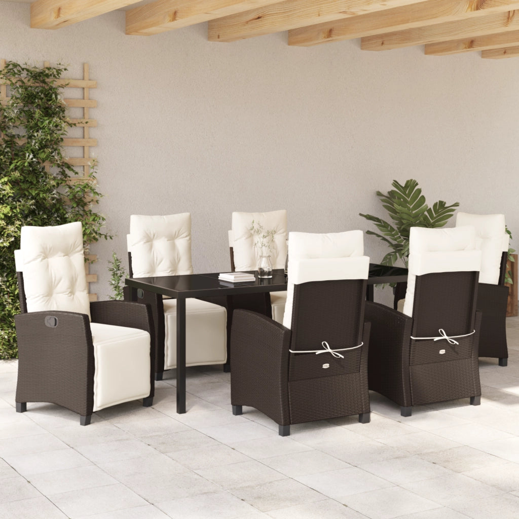 Set da Pranzo da Giardino 7 Pezzi Marrone in Rattan Polietilene