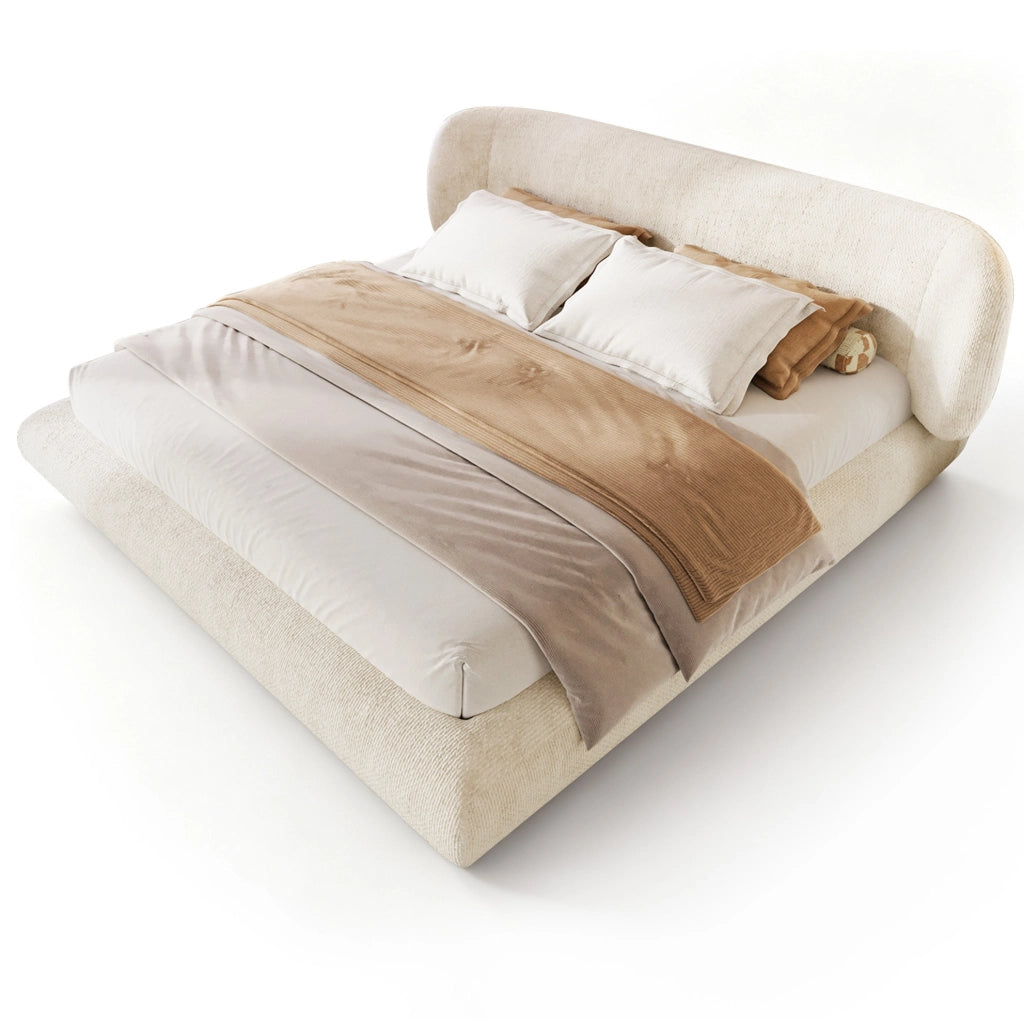 Letto matrimoniale imbottito 140 x 200 cm in ciniglia beige con rete a doghe