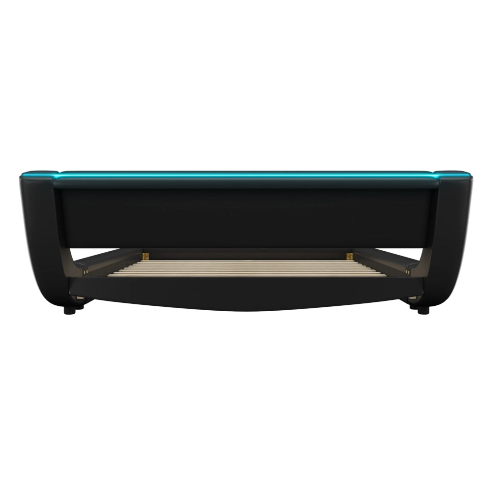 Letto a pavimento 140x200 cm in PU nero con LED regolabili via app