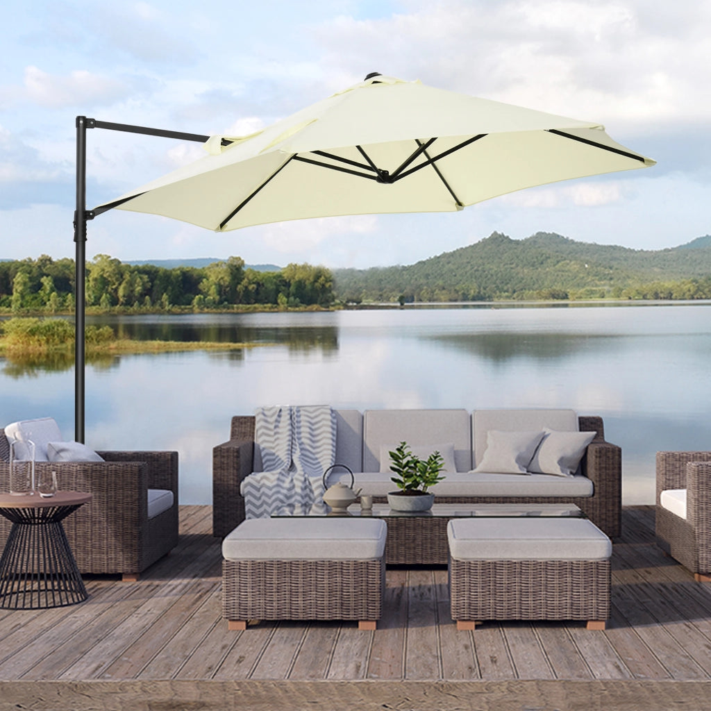 Ombrellone da Giardino a Sbalzo 2.6x2.5 m con Rotazione a 360¡ã e Manovella, Beige