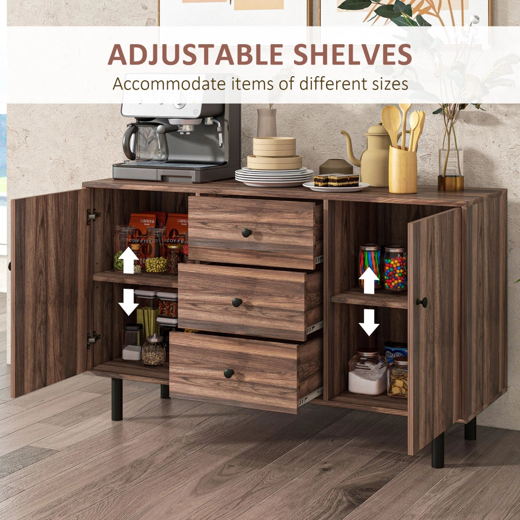 Credenza 2 Ante 3 Cassetti 127x40x76 cm in Legno e Truciolato Marrone e Nero