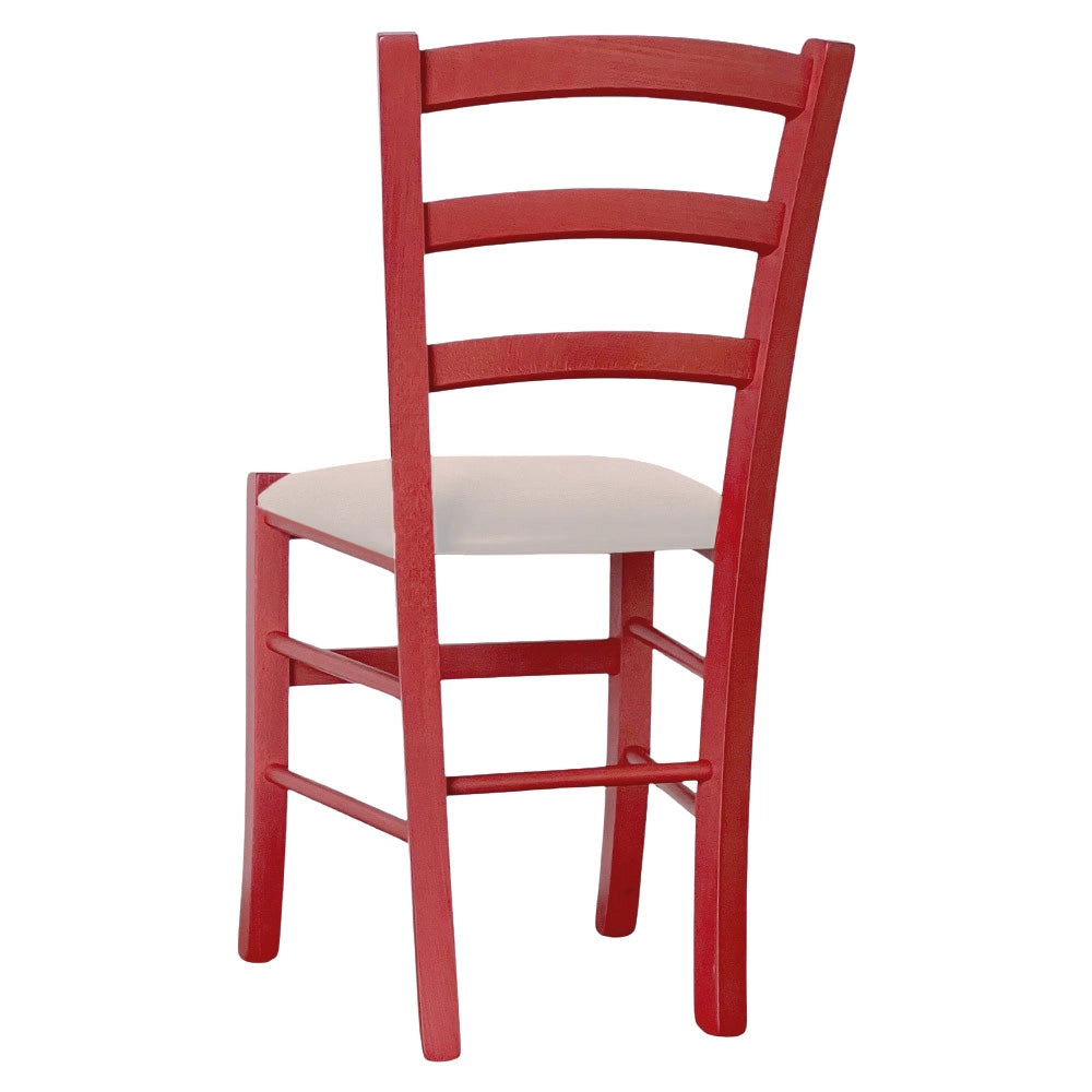 Sedie da sala da pranzo in legno Venezia rosse con seduta in similpelle beige