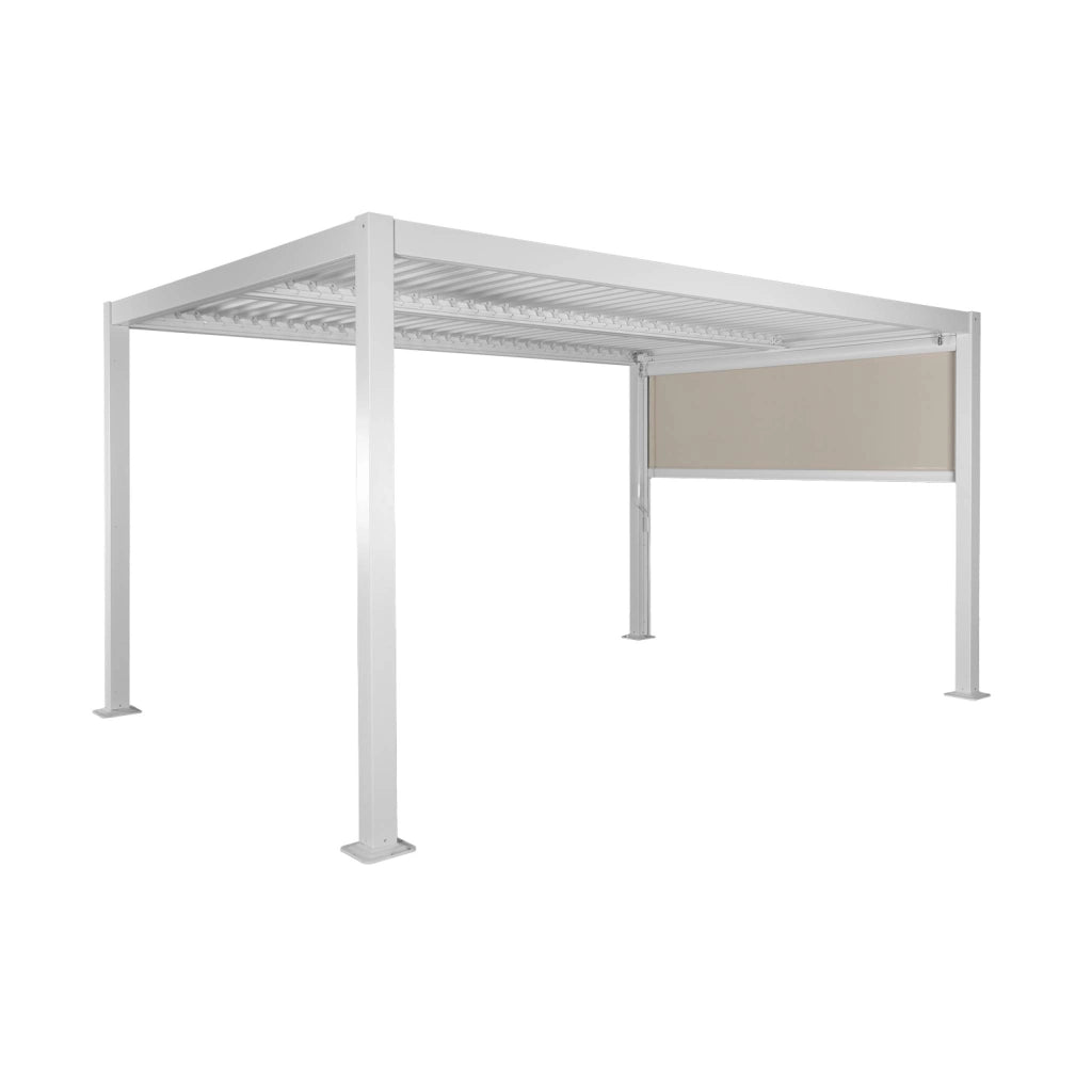 Pergola bioclimatica 3x4m in alluminio e acciaio  + tenda 3m, bianco