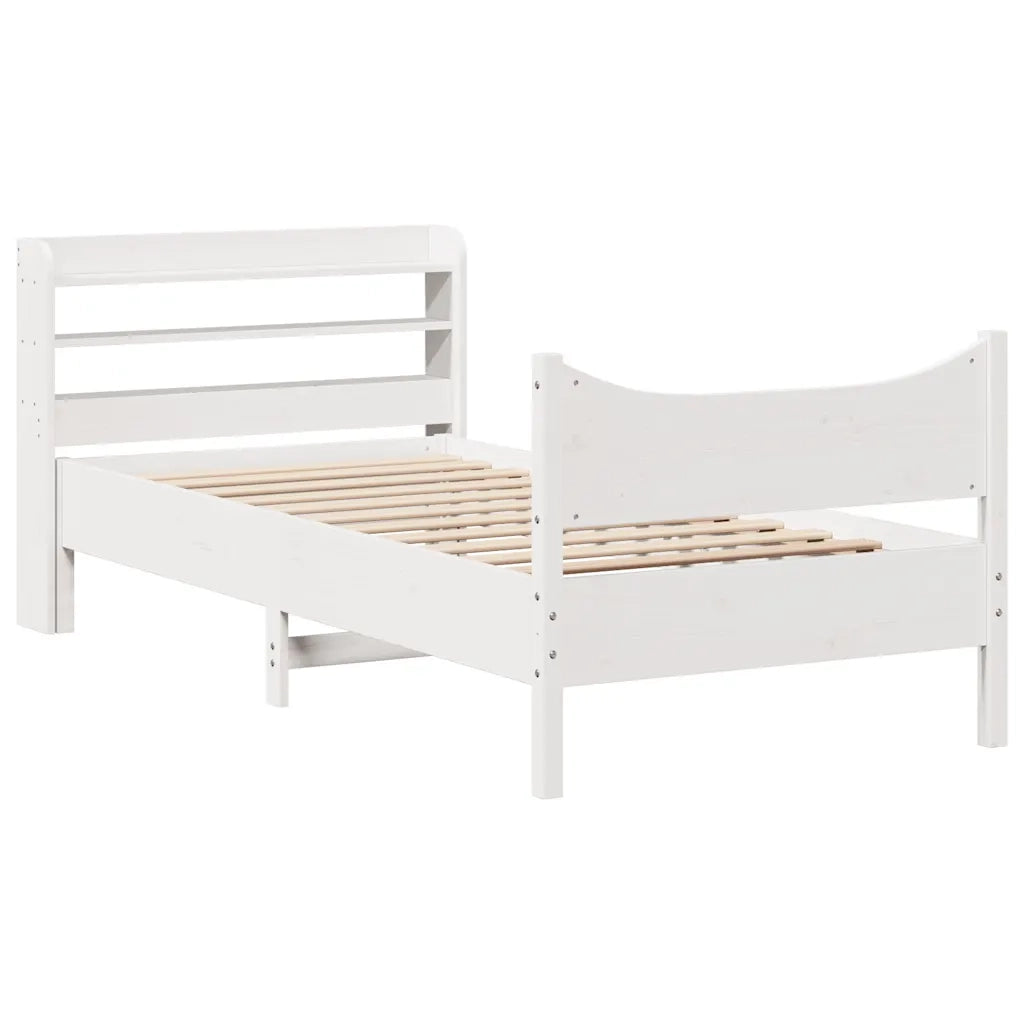 Giroletto con Testiera Bianco 75x190 cm Legno Massello di Pino 3307069